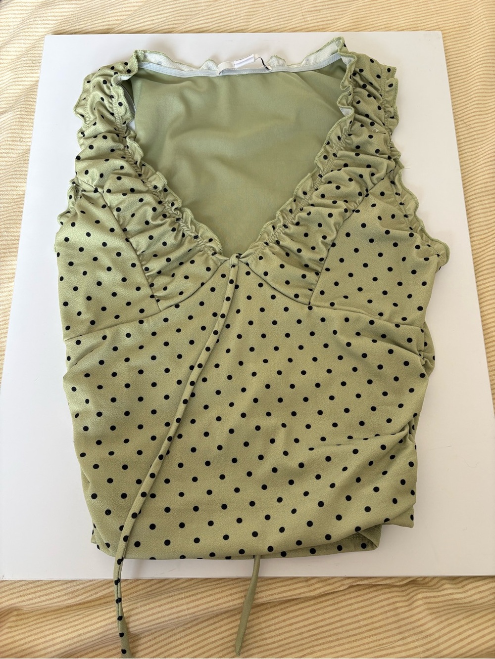 Kimchi Blue Sage Green Polka Dot Ruffle V-Neck Tank